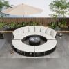 Outdoor Patio Furniture Luxury Circular Outdoor Sofa Set Rattan Wicker Sectional Sofa Lounge Set with Tempered Glass Coffee Table, 6 Pillows