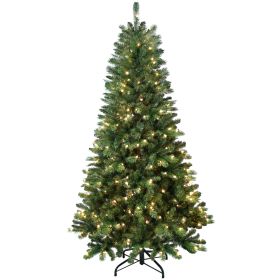 6FT PE/PVC Mixed Automatic Christmas Tree With Lights Xmas Decoration Light Up Holiday Season (Color: green)