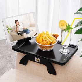 Bamboo Sofa Clip on Side Table for Wide Couches Arm, Foldable Couch Tray with 360¬∞ Rotating Phone Holder (Color: Black)