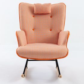 35.5 inch Rocking Chair, Reading Chair, Balcony Chair,Soft Houndstooth Fabric Leather Fabric Rocking Chair for Nursery (Color: ORANGE)