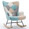 Modern Patchwork Accent Chair with Solid Wood Armrest and Feet, Kids Rocking Chair Nursery,Comfy Wingback Baby Rocker Glider Chair for Nursery