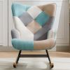 Modern Patchwork Accent Chair with Solid Wood Armrest and Feet, Kids Rocking Chair Nursery,Comfy Wingback Baby Rocker Glider Chair for Nursery