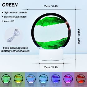 Creative RGB 3D Moving Sand Art Night Light Quicksand Painting Table Lamp LED Lights Hourglass Christmas Gift Home Office Decor (Ships From: CN, Emitting Color: Green)