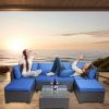 7 Pieces Outdoor Patio Sectional Sofa Couch, Silver Gray PE Wicker Furniture Conversation Sets with Washable Cushions & Glass Coffee Table for Garden