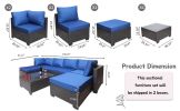 7 Pieces Outdoor Patio Sectional Sofa Couch, Silver Gray PE Wicker Furniture Conversation Sets with Washable Cushions & Glass Coffee Table for Garden