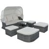 Outdoor Patio Furniture Set Daybed Sunbed with Retractable Canopy Conversation Set Wicker Furniture