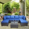 7 Pieces Outdoor Patio Sectional Sofa Couch, Silver Gray PE Wicker Furniture Conversation Sets with Washable Cushions & Glass Coffee Table for Garden