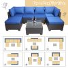 7 Pieces Outdoor Patio Sectional Sofa Couch, Silver Gray PE Wicker Furniture Conversation Sets with Washable Cushions & Glass Coffee Table for Garden