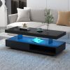 LED Coffee Table with Storage, Modern Center Table with 2 Drawers and Display Shelves, Accent Furniture with LED Lights for Living Room