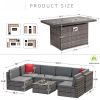 Patio Furniture Set, 8PCS with 40" Fire Pit Table Sectional Sofa Set with Coffee Table, Wicker Furniture Set