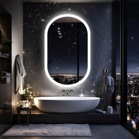 Backlit Smart LED Bathroom Mirror: Oval Dimmable 3 Colors Anti-Fog Mirrors with Light Memory - IP65 CRI95 Large Wall Mounted (Color: 24x48 inch)