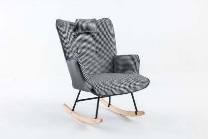 35.5 inch Rocking Chair, Soft Houndstooth Fabric Leather Fabric Rocking Chair for Nursery (Color: Black, Material: Cotton Linen)