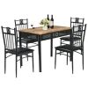 5 Pieces Dining Set Wood Metal Table and 4 Chairs with Cushions