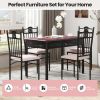 5 Pieces Dining Set Wood Metal Table and 4 Chairs with Cushions