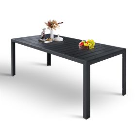 71" Outdoor Patio Dining Table for 6-8 Rectangular Table with Aluminum Frame, Black/Brown and White (size: 71" Black)