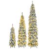 8FT, 6FT, 4FT Pre-Lit Pencil Christmas Trees, 3-set Slim Artificial Christmas Tree With Snow Flocking, Xmas Holiday Decoration Tree, 1455 Branch Tips