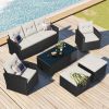 6-piece All-Weather Wicker PE rattan Patio Outdoor Dining Conversation Sectional Set with coffee table, wicker sofas, ottomans