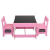 3-in-1 Kids Wood Table and 2 Chairs, Children Activity Table Set with Storage, Blackboard, Double-Sided Table for Drawing