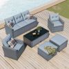 6-piece All-Weather Wicker PE rattan Patio Outdoor Dining Conversation Sectional Set with coffee table, wicker sofas, ottomans