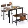 4 Pieces Rustic Dining Table Set with 2 Chairs and Bench