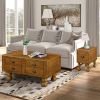 Rectangle Living Room Coffee Table Set, 3-Piece Solid Wood Living Room Table Set, 1 Coffee Table and 2 End Table