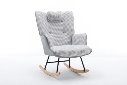 35.5 inch Rocking Chair, Soft Houndstooth Fabric Leather Fabric Rocking Chair for Nursery (Color: Light grey, Material: Cotton Linen)