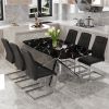 Table and chair set, large modern minimalist rectangular dining table, 0.39 "imitation marble tabletop and silver metal legs