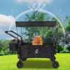 Collapsible Wagon Heavy Duty Folding Wagon Cart with Removable Canopy, 4" Wide Large All Terrain Wheels, Brake, Adjustable Handles