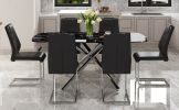 Table and chair set, large modern minimalist rectangular dining table, 0.39 "imitation marble tabletop and silver metal legs