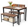 4 Pieces Rustic Dining Table Set with 2 Chairs and Bench