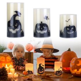 3 Pack Halloween Flameless Candle Lamp with Timer Setting Battery Operated Warm Orange Light Candles for Halloween Party Decoration Spider Crow Skull (Type: Pumpkin)