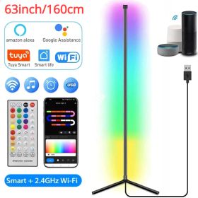 Nordic Floor Lamp for Bedroom Living Room Bluetooth Wifi Rgb Led Lights with Remote Modern Home Decor Bedside Tuya Standing Lamp (Color: 160cm, Lampshade Color: WIFI--Black)