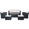 6-piece All-Weather Wicker PE rattan Patio Outdoor Dining Conversation Sectional Set with coffee table, wicker sofas, ottomans