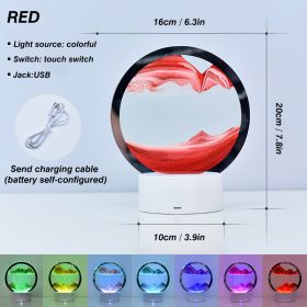 Creative RGB 3D Moving Sand Art Night Light Quicksand Painting Table Lamp LED Lights Hourglass Christmas Gift Home Office Decor (Ships From: CN, Emitting Color: Red)