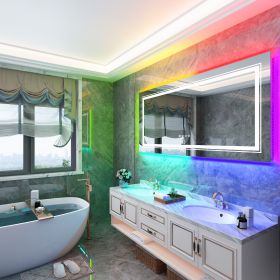 Large Bathroom LED Vanity Mirror RGB Color Changing Backlit Bathroom Mirror Shatterproof Dimmable Anti-Fog led Mirror (Color: 60x31 inch)