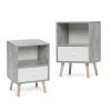 Mid-Century Wood Nightstand Set of 2;  Bed Sofa Side Table with Drawer and Shelf;  Modern End Table for Living Room Bedroom Office