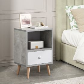 Mid-Century Wood Nightstand Set of 2;  Bed Sofa Side Table with Drawer and Shelf;  Modern End Table for Living Room Bedroom Office (Color: Gray+White+Natural)