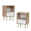 Mid-Century Wood Nightstand Set of 2;  Bed Sofa Side Table with Drawer and Shelf;  Modern End Table for Living Room Bedroom Office