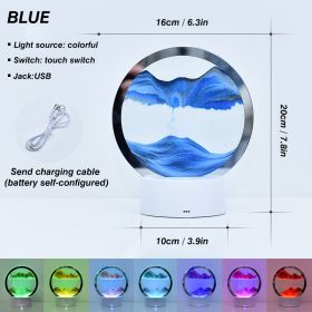 Creative RGB 3D Moving Sand Art Night Light Quicksand Painting Table Lamp LED Lights Hourglass Christmas Gift Home Office Decor (Ships From: CN, Emitting Color: Blue)