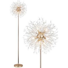 Modern Crystal Floor Lamp (9-Light, 70-Inch, Chrome), Standing Lamp with Footswitch, LED Floor Lamp (Bulbs NOT Included) (Lampshade Color: 6-Light-Gold)