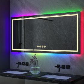 Large Bathroom LED Vanity Mirror RGB Color Changing Backlit Bathroom Mirror Shatterproof Dimmable Anti-Fog led Mirror (Color: 42x20 inch)