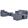 6-piece All-Weather Wicker PE rattan Patio Outdoor Dining Conversation Sectional Set with coffee table, wicker sofas, ottomans