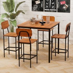 Bar table, counter height dining table set of 4, retro dining table and 4 bar chairs, space saving (black oak) bar table (Color: Teak)