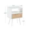 15.75" Rattan End table with drawer and solid wood legs, Modern nightstand, side table for living room, bedroom