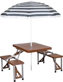 Picnic Table and Umbrella Combo - Brown Desk Camping Supplies Dining Tables Chair Outdoor Tourist Furniture (Color: Imporved New Version)