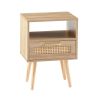 15.75" Rattan End table with drawer and solid wood legs, Modern nightstand, side table for living room, bedroom