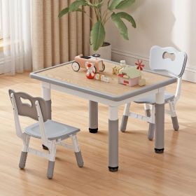 Toddler Table and 2 Chairs, Kids Table and Chair Set Height Adjustable, 31.5''L x 23.6''W Multifunctional Kids Table for Reading (Color: Grey-02)