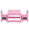 3-in-1 Kids Wood Table and 2 Chairs, Children Activity Table Set with Storage, Blackboard, Double-Sided Table for Drawing