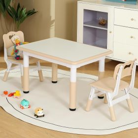 Toddler Table and 2 Chairs, Kids Table and Chair Set Height Adjustable, 31.5''L x 23.6''W Multifunctional Kids Table for Reading (Color: White Board Grain-02)