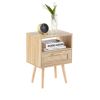 15.75" Rattan End table with drawer and solid wood legs, Modern nightstand, side table for living room, bedroom